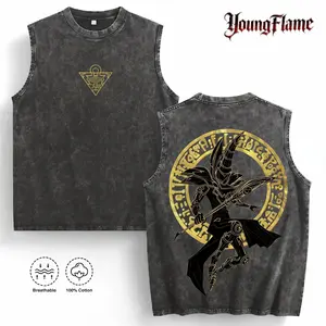YoungFlame Gold Dark Magician Tank Top | Heavyweight 100% Cotton Acid Wash Vest | Anime Millennium Graphic Sleeveless Shirt | Retro Streetwear Men Summer 2026 oversized outdoorfun short-sleeved t-shirt vintage good graphic tee t-shirt gift