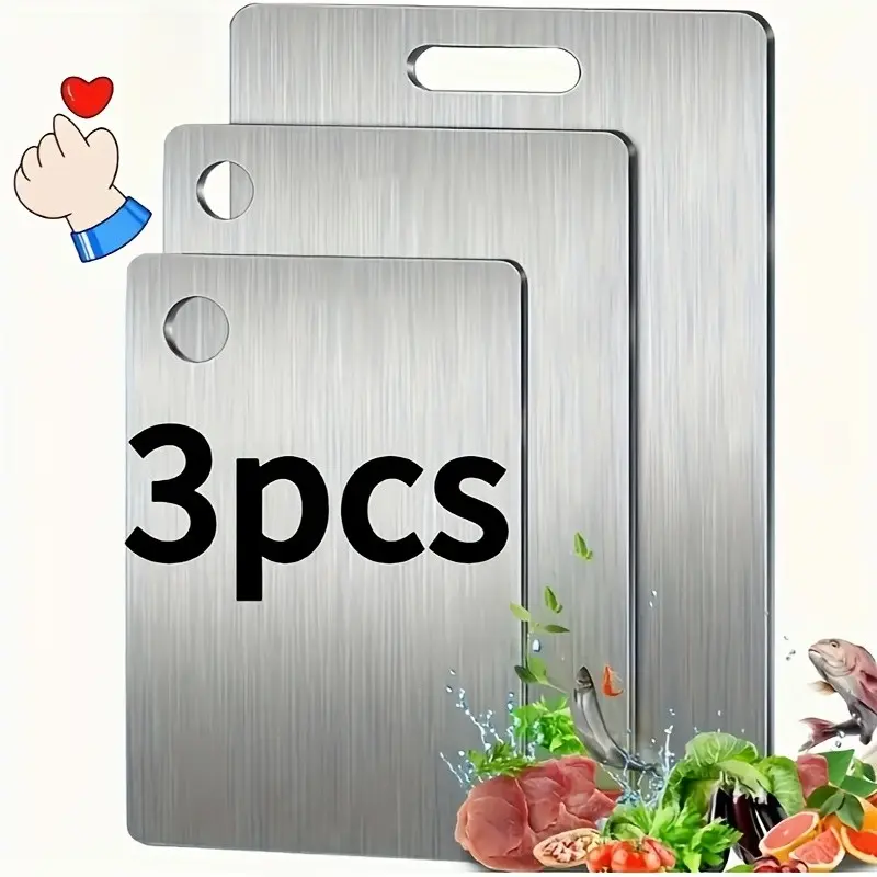 3pcs Stainless Steel Kitchen Plate Set, Durable, Easy to Clean, Multi-Size for Slicing Fruits, Vegetables, Meat and Bread with Food Contact Safe Slicing Plate for Kitchen and Restaurant.