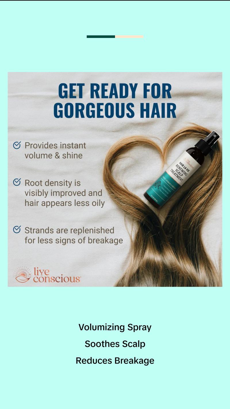 Live Conscious Hair La Vie Renewing Scalp Treatment - Hair Thickening Spray & Scalp Treatment - Lightweight Formula - Add Volume to Hair & Soothe Scalp for Hair Growth