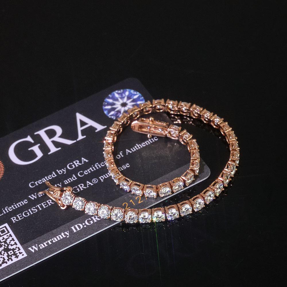 Sparkling VVS Moissanite Tennis Chain Necklace 925 Silver Rose Gold Plated Iced Out Round Cut Jewelry Gift for Women Anniversary