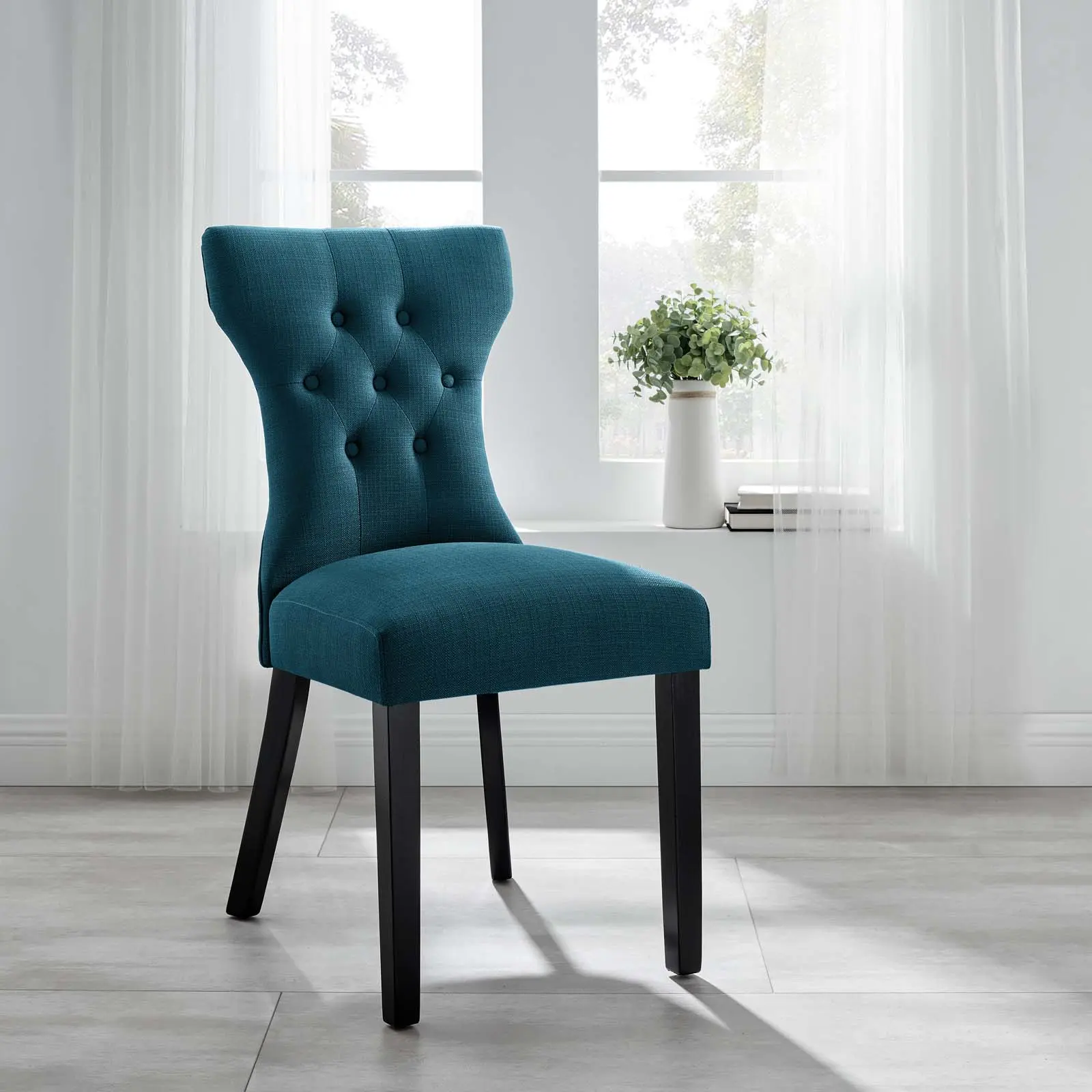 Modway Silhouette Fabric Dining Side Chair, Indoor Furniture Chair in Azure, Fabric Dining Chair