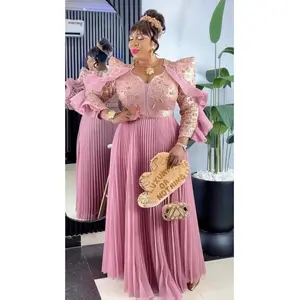 Pink Embellished Ruffle Long Sleeve Pleated Dress Formal Evening Maxi Gown for Mother of The Bride or Groom Attire Cocktail Holiday Christmas Party Wedding Guest Outfit Birthday Dinner Photoshoot Engagement Ceremony Plus Size    Womenswear