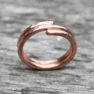 Hand Hammered and Textured Copper Two Loop Ring - Unisex Design with Unique Textured Finish, Lightweight Simple Everyday Jewelry Accessory