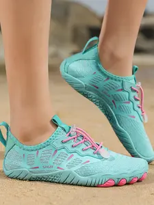 Women's Wide Width Five-Finger Shoes, Quick-Dry Swimming Snorkeling Shoes, Indoor Fitness Training Shoes, Striped Textile Casual Sneakers, Water Shoes