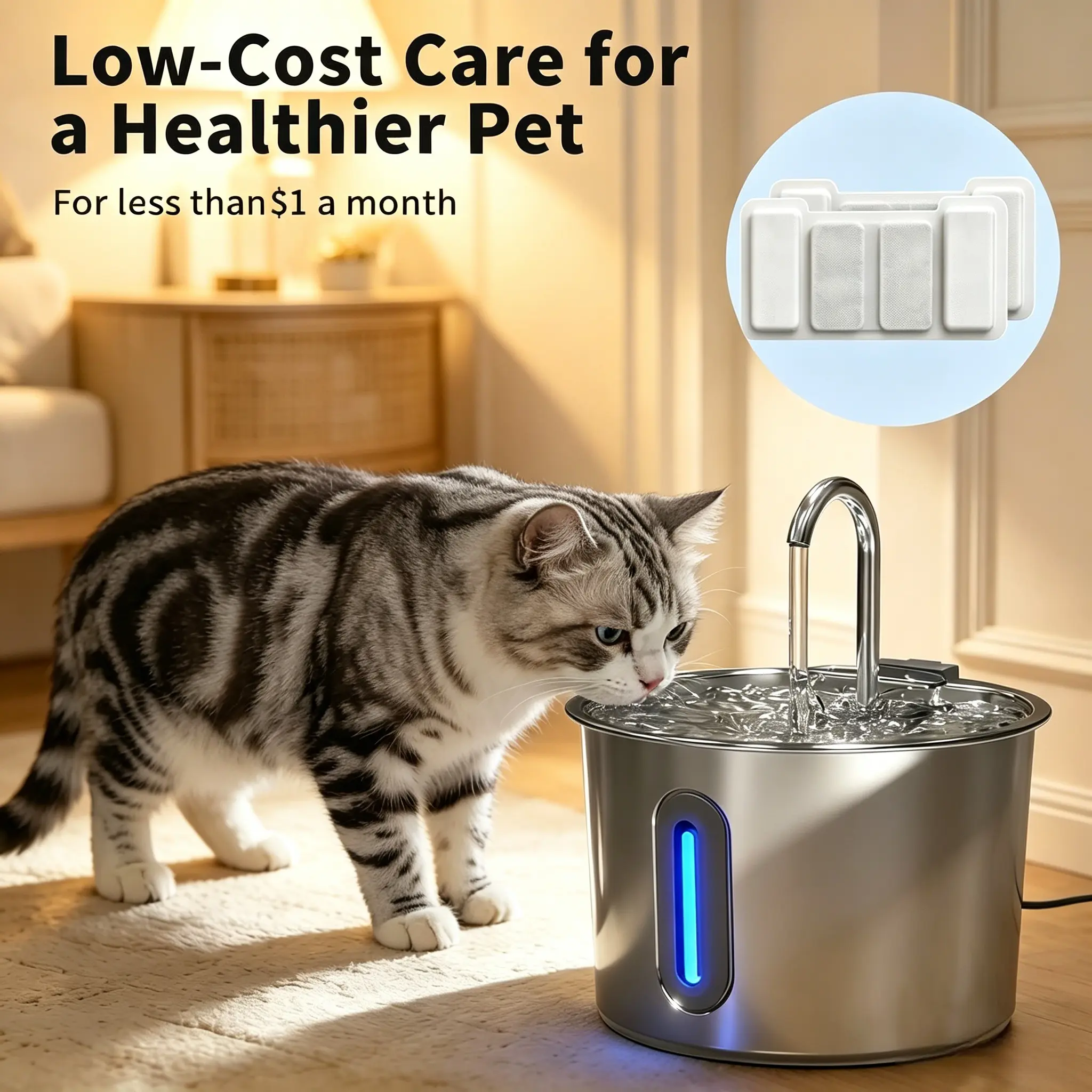 Cat fountain filter: includes 8 carbon filters+4 sponge filters.#Summervibes #petLovers
