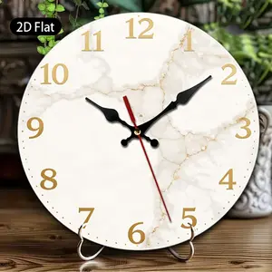 2D flat design. 1 piece set. White marble gold digital wall clock, silent decorative wall clock, creative wall clock, suitable for bedroom, living room, and office decoration, 25/30cm (excluding AA batteries), 2D flat version