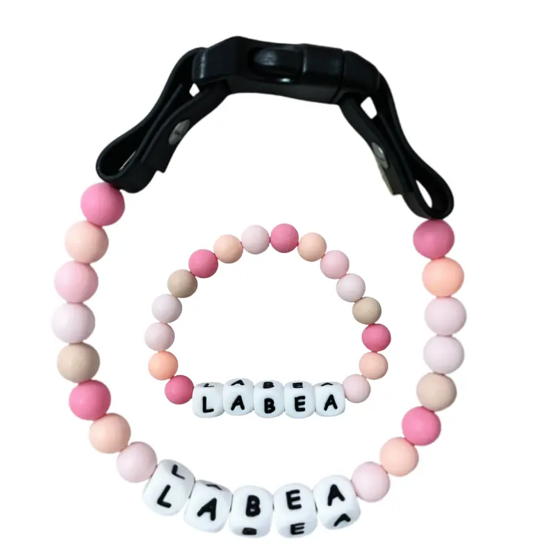 Personalized Pet Beaded Name Collar & Bracelet Set, DIY Letter Beading Accessory for Dogs, Sizes: L-47-57cm, M-36-46cm