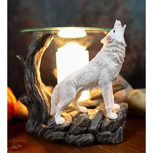 Ebros White Wolf Howling Electric Oil Burner Tart Warmer Statue Night Light