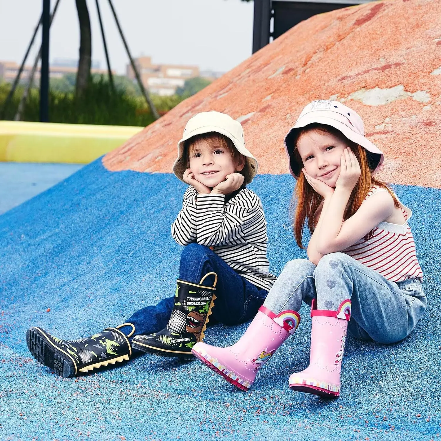 EUXTERPA Toddler Rain Boots for Boys and Girls, Waterproof Kids Printed Rubber Boots with Easy On Handles