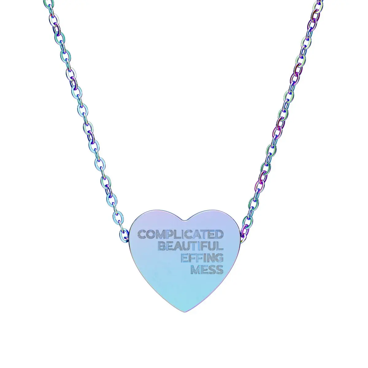 Heart Necklace, Engraved Jewelry, Gift for Her, Complicated Beautiful Effing Mess Engraved Heart