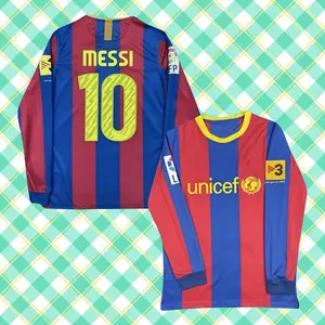 Classic Home Blaugrana Striped No. 10 Lionel Messi Premium Long-Sleeve Retro Soccer Jersey (Fan Edition)
