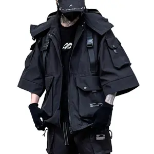Men's Gothic Streetwear Windbreaker Techwear Functional Cyberpunk Jacket Hooded Tactical Zipper Bomber Jackets