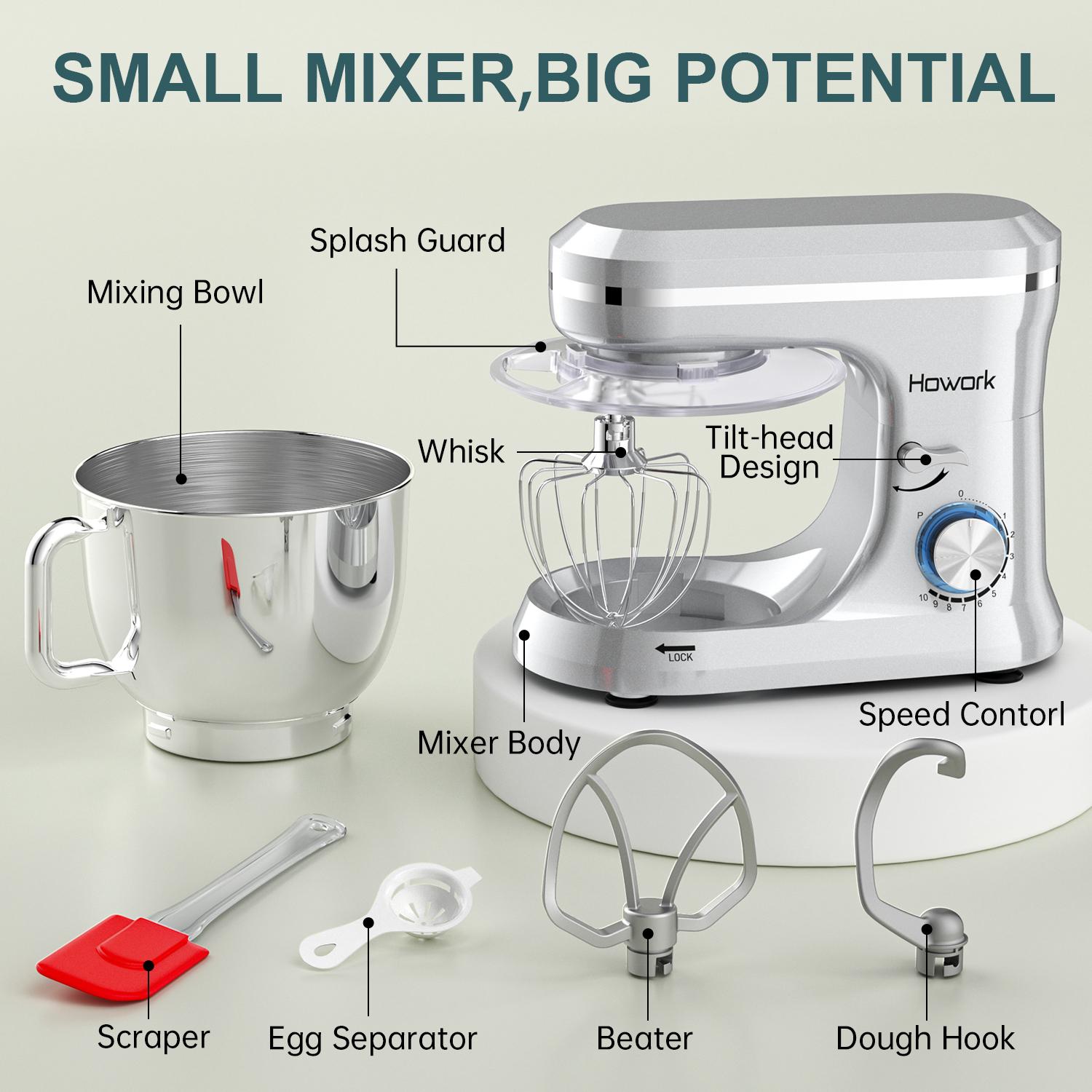 HOWORK Electric Stand Mixer, 10+ Speeds, 6.5 QT Stainless Steel Bowl, Heavy Duty Kitchen Mixer with Dough Hook, Wire Whip & Beater, for Baking & Home Cooking HOWORK Electric Stand Mixer, 10+ Speeds, 6.5 QT Stainless Steel Bowl, Heavy Duty Kitchen Mixer with Dough Hook, Wire Whip & Beater, for Baking & Home Cooking