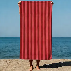 Vertical stripes in red and maroon, textured fabric pattern, Art Deco style. Sand-Free Beach Towel | Ultra-Light Microfiber | Quick-Dry, Compact for Travel