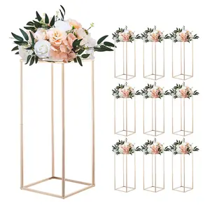 VEVOR Wedding Flower Stand, 10PCS 23.62-inch Column Flower Stand, Floral Stands with Acrylic Laminate, Rectangular Floral Display Rack for Wedding, Party, Birthday, Home, French Gold Stands