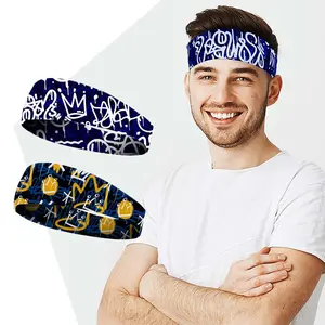 Men's Sports Headband Graffiti Punk Wide Edition Headband Headband Yoga Headband Sweat-absorbing Cycling Headband