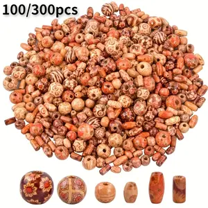100/300pcs Printed Wooden Beads Loose Wood Beads Mixed Size Shape Macrame Beads Large Hole Craft Beads For Making DIY Bracelet Necklace  Brown Natural Wooden Beads 5/6/8/10/12MM Eco-Friendly wood Round Loose beads for Jewelry makeing bracelet DIY
