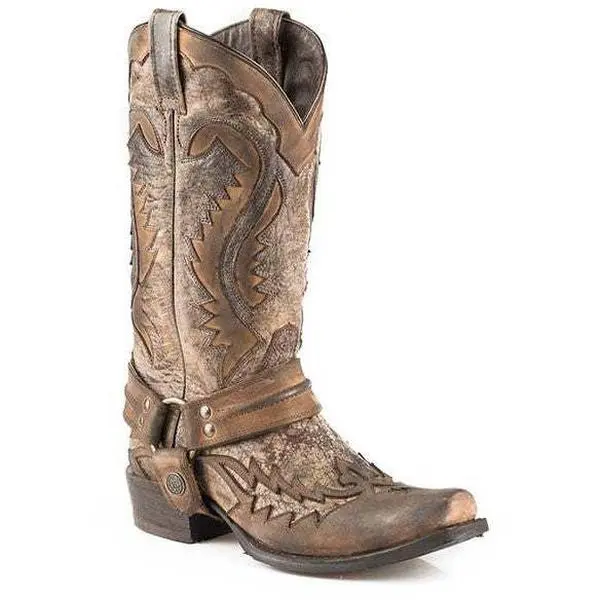 Men's Stetson Outlaw Boots Square Rocker Toe Handcrafted Brown