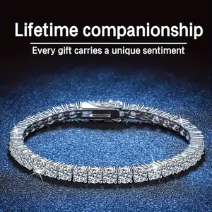 Luxurious S925 5mm Pure Silvery Moissanite Tennis Bracelet - Bright Cut, Row of Moissanite - Elegant Style for Women, Suitable for Wedding, Birthday, Anniversary, New Year Gift, Mother's Day Gift
