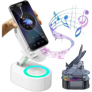 Wireless Induction Audio Bluetooth Speaker,Induction Speaker for iPhone,Cell Phone Stand with Induction Speaker,Power Bank,Atmosphere Light,Induction Speaker Phone Stand (White)