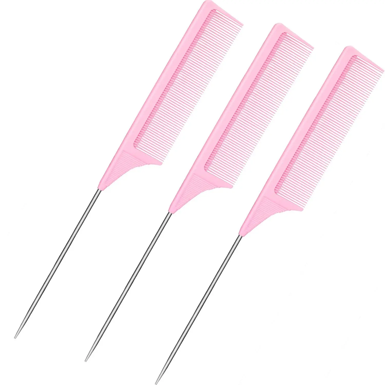 3 Packs 9 Inch Rat Tail Comb Carbon Fiber Heat Resistant Teasing Comb with Metal Pick Styling Parting Lightweight Sectioning Fine Tooth Combs for Women Girls Leinuosen