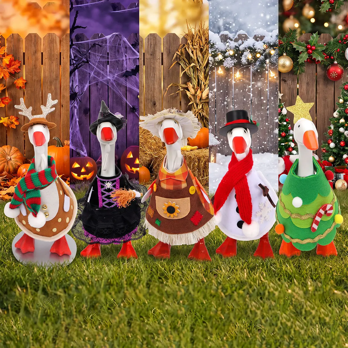 7in Mini Desk Goose Detachable Holiday Outfit Set Knitted Felt Seasonal Costume Accessories for Magnetic Goose Key Holder Statue Halloween Thanksgiving Christmas Desk Decor