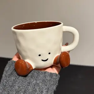Adorable "Caramel Little Feet" Ceramic Mug — Stylish & Light Luxury Coffee Cup | Underglaze Cartoon Mug — Perfect for the Office, Breakfast, or as a Water Cup