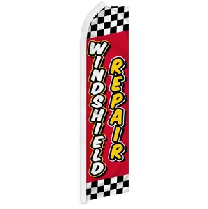 Large Red Checkered Polyester Windshield Repair Banner with Free-Fly Edge, Advertising Supply for Festive & Party Backdrops