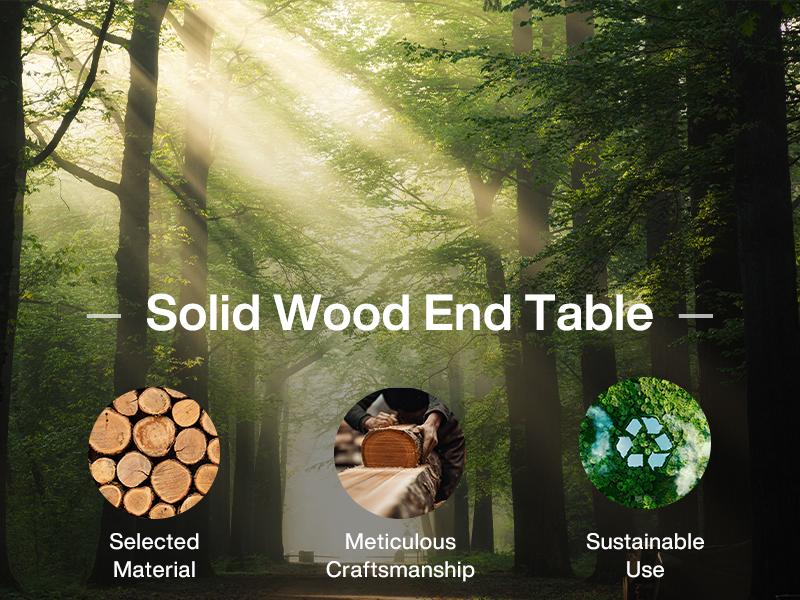 LITTLE TREE Solid Wood End Table for Living Room, Narrow Small Side Table with 2-Tier Storage, Farmhouse Bedside Nightstand for Bedroom, Small Places