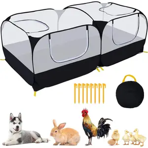 Small Animals Playpen, Large Foldable Pet Cage Tent Chicken Run Coop with Detachable Bottom Breathable Transparent Mesh Walls, for Puppy Kitten Rabbits Indoor Outdoor Use
