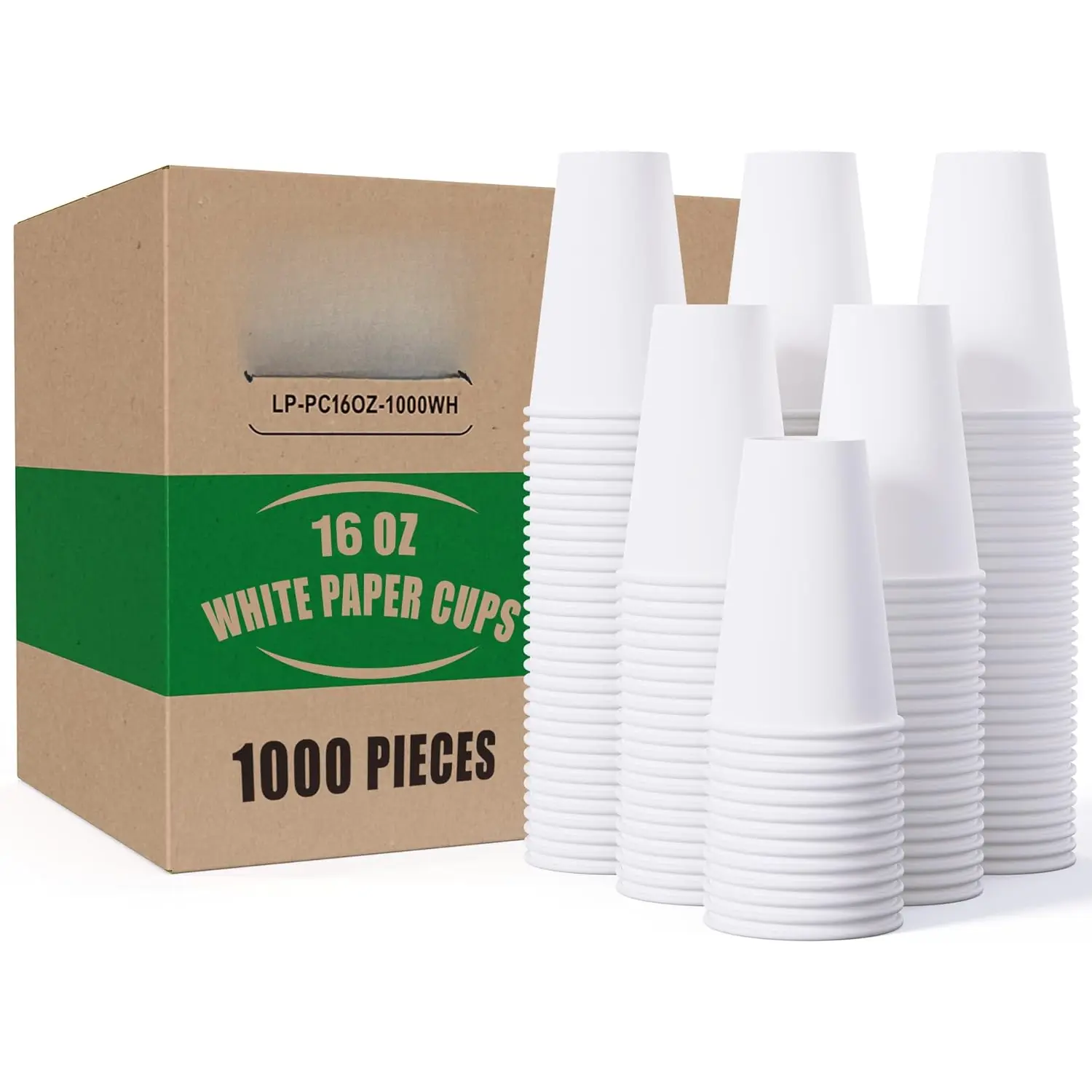 1000 pack 16 oz Disposable Paper Coffee Cup, Hot Paper Coffee Cups, 16 oz White Paper Cups for Offices, Schools, Shops, Restaurants