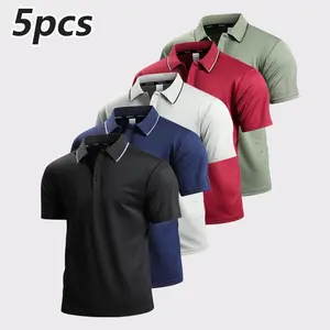 Men’s 5-pack short-sleeve polo shirts — golf casual regular-fit collared T-shirts, breathable workwear and everyday casual tops GARMENTARY