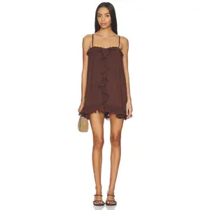 Runaway The Label Kristia Flounce Ruffle Mini Dress in Bitter Chocolate