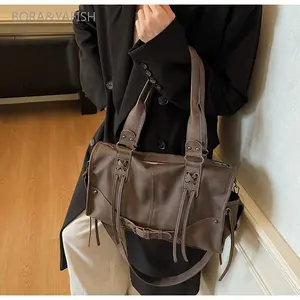 Korean Style Large Capacity Retro Messenger Bag - Handbag with Wrist Strap & Zipper Closure, /Grey//, Casual Travel Bag for Daily Use, & Maintenance