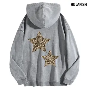 Holafish Womens Acid Wash Oversized Hoodie - Y2K Retro Print Pullover Soft Streetwear Fall Cozy Hooded Sweatshirt Valentine's Day Gift for Her