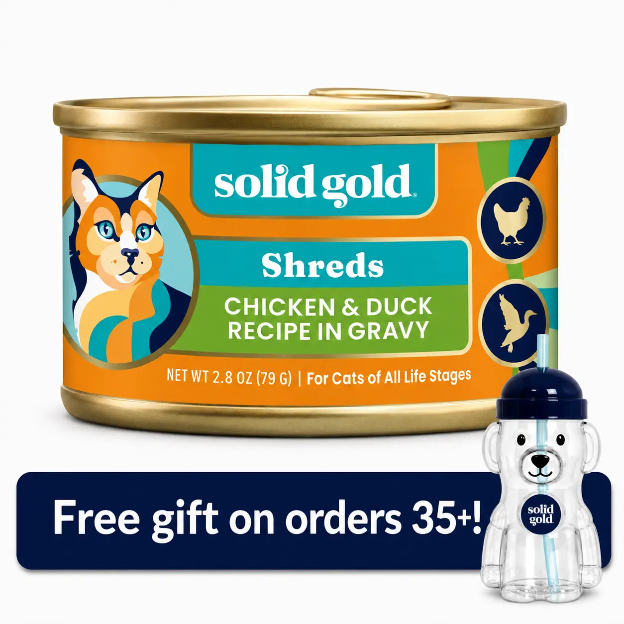 Solid Gold Nature's Harmony™ Chicken & Duck Wet Food for Cats - Calming Formula with Chicken Broth & Lean Shreds for Hydration & Sensitive Stomachs