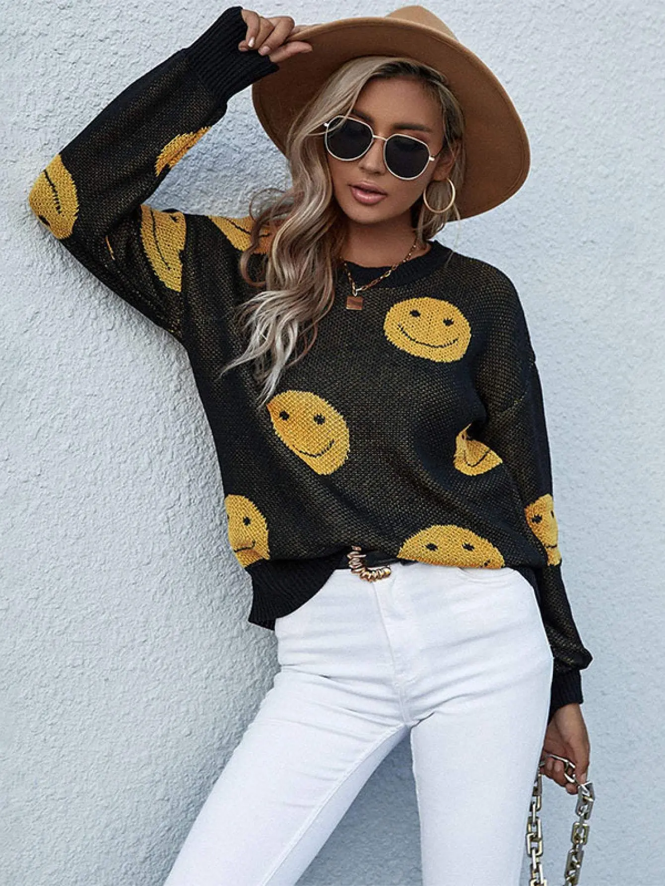 Phoebe Smiley Face Sweater Winter Womenswear Knitwear Women Long Sleeve