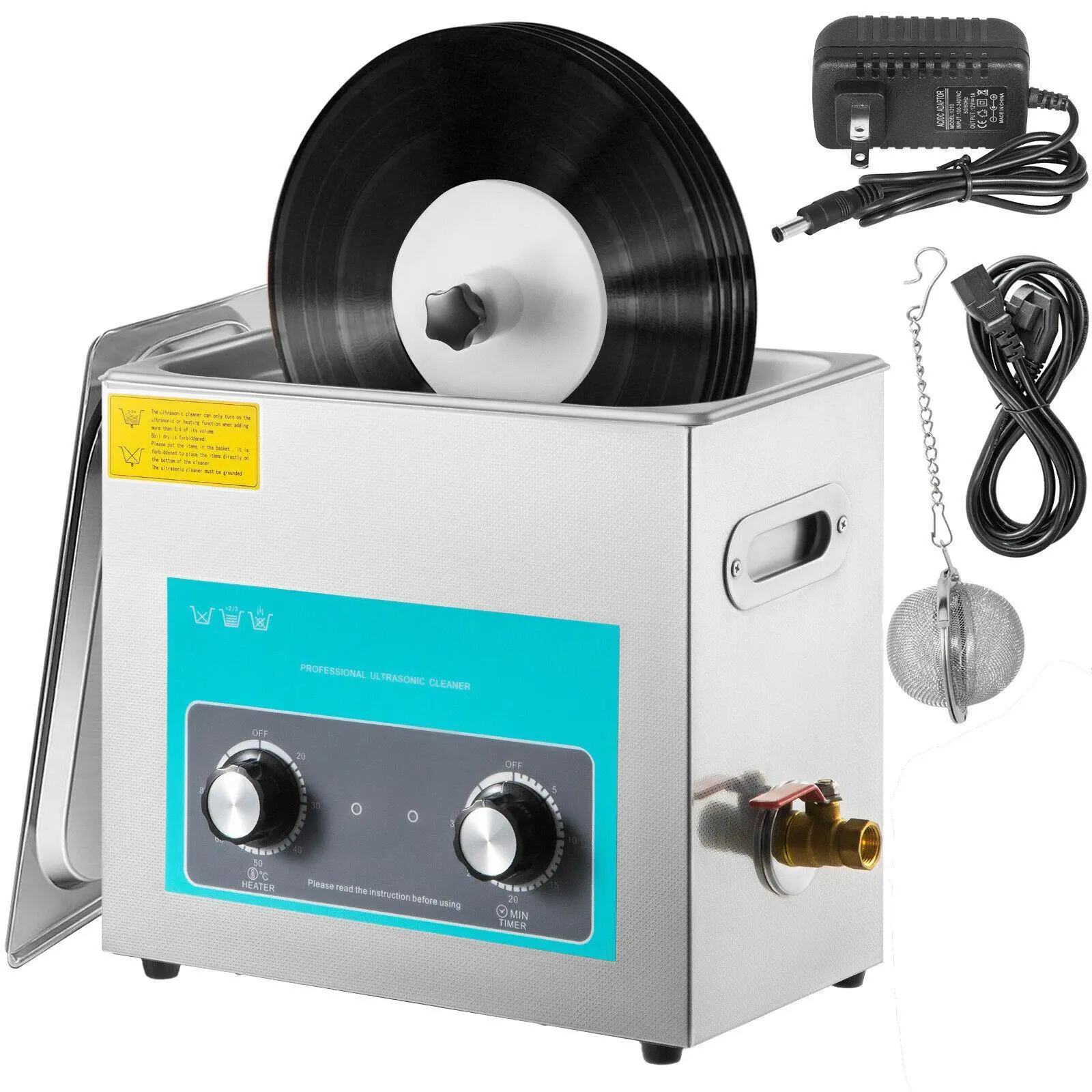 【FathersDayGift】VEVOR Ultrasonic Vinyl Record Cleaner 6L 40kHz Vinyl Ultrasonic Cleaning Machine Knob Control Record Ultrasonic Cleaner 4 Records Vinyl Sonic Cleaner Stainless Steel Tank with Mechanical Heater & Time