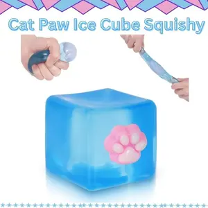 Cat Paw Squishies Slow-Rising Ice Cube Stress Toy, Soft Sensory Fidget Cube for Anxiety Relief, Cute Squeeze Toy for Kids, Easter Basket Stuffer Gift (Blue & Pink)