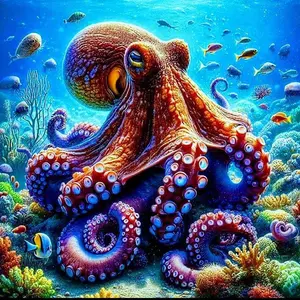 5D DIY Full Drill Round Diamond Painting - Diamond Painting Kit Ocean Octopus Mosaic Canvas DIY Wall Art, Home Wall Decoration, Suitable for Halloween, Christmas, Birthday, and Anniversary Gifts.