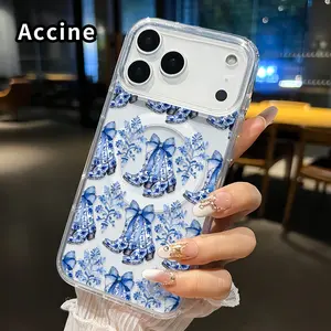 Magnetic Phone Case for iphone for 17 Pro Max 16 Plus 15 14 13 12 11 Air XR E Blue Boot Reverie Pattern Non-Yellowing Shockproof Soft Silicone Transparent Acrylic Large Hole Cover Supports Wireless Charging