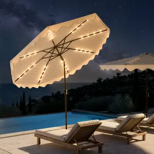 【Spring Glow Up】Ovios 10Ft Outdoor Patio Umbrella with 32 LED Lighted, Outdoor Table Umbrella, Yard Umbrella, Market Umbrella with 8 Sturdy Ribs, Push Button Tilt and Crank