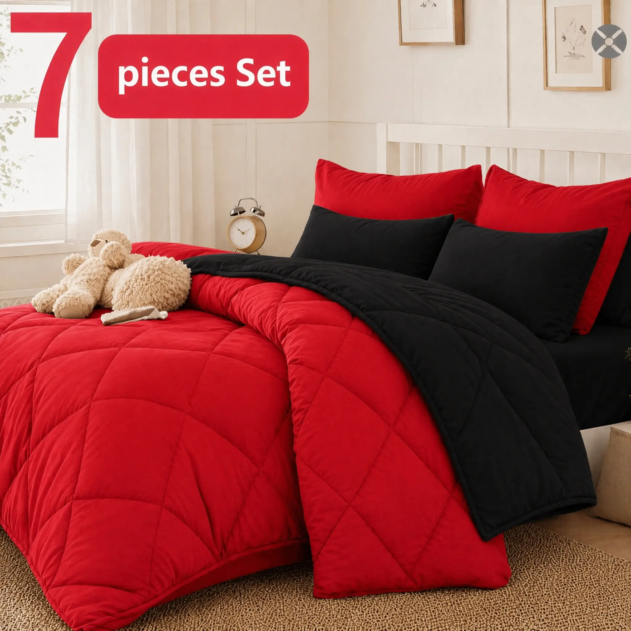 Cosybay 7pcs Luxurious Comforter, Soft, Lightweight, Breathable, Easy Care,Bed In A Bag Convenience for All Seasons,Red Christmas Comforter, Flat Sheet, Fitted Sheet, Pillowcases, King Size Bed Comforter, Home Essentials Queen Size Comforter #Summervibes
