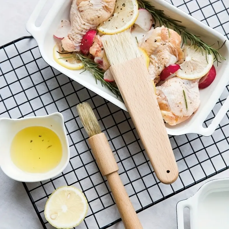 1pc Household Kitchen Brush Barbecue Oil Brush Round Handle Bristle Brushes Flat Pastry Baking Brush Kitchen Cooking Brush