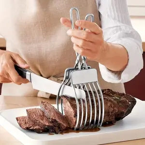 Kitchen Safety Must-Have 1pc Stainless Steel Slicing Tongs | Professional Meat & Bread Slicer | Easy-to-Use Finger Protector for All Ages