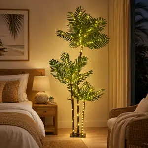 5/6-Foot Plug-in Illuminated Palm Tree LED Artificial Tree Lights with 3 Trunks—Ideal for Outdoor Courtyards, Yards, Pools, Porches, Patios, and Tropical Party Decor—Artificial Plants, Artificial Hedges
