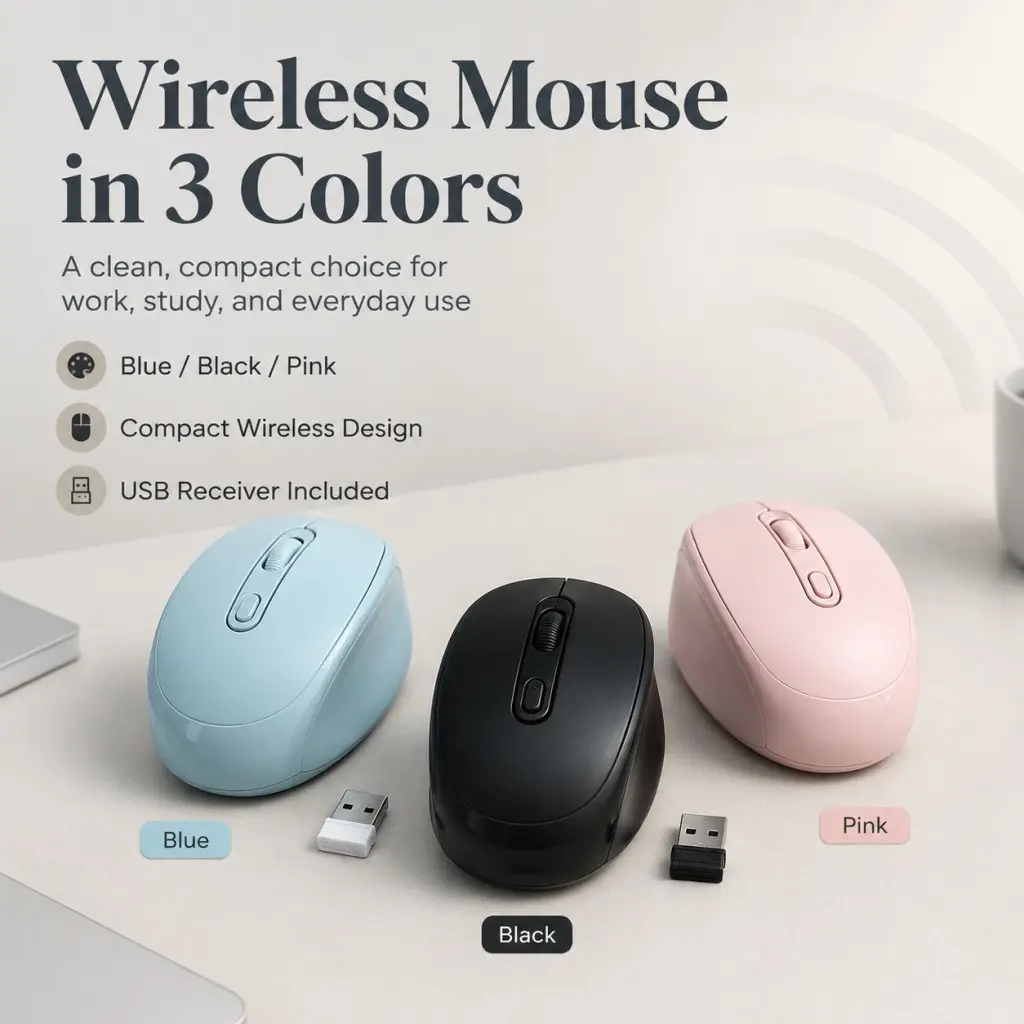 WM1016 Silent Bluetooth Wireless Mouse - Low-Noise, Compact, Portable, Adjustable DPI, Ergonomic Design for Office Workers and PC Gaming Use