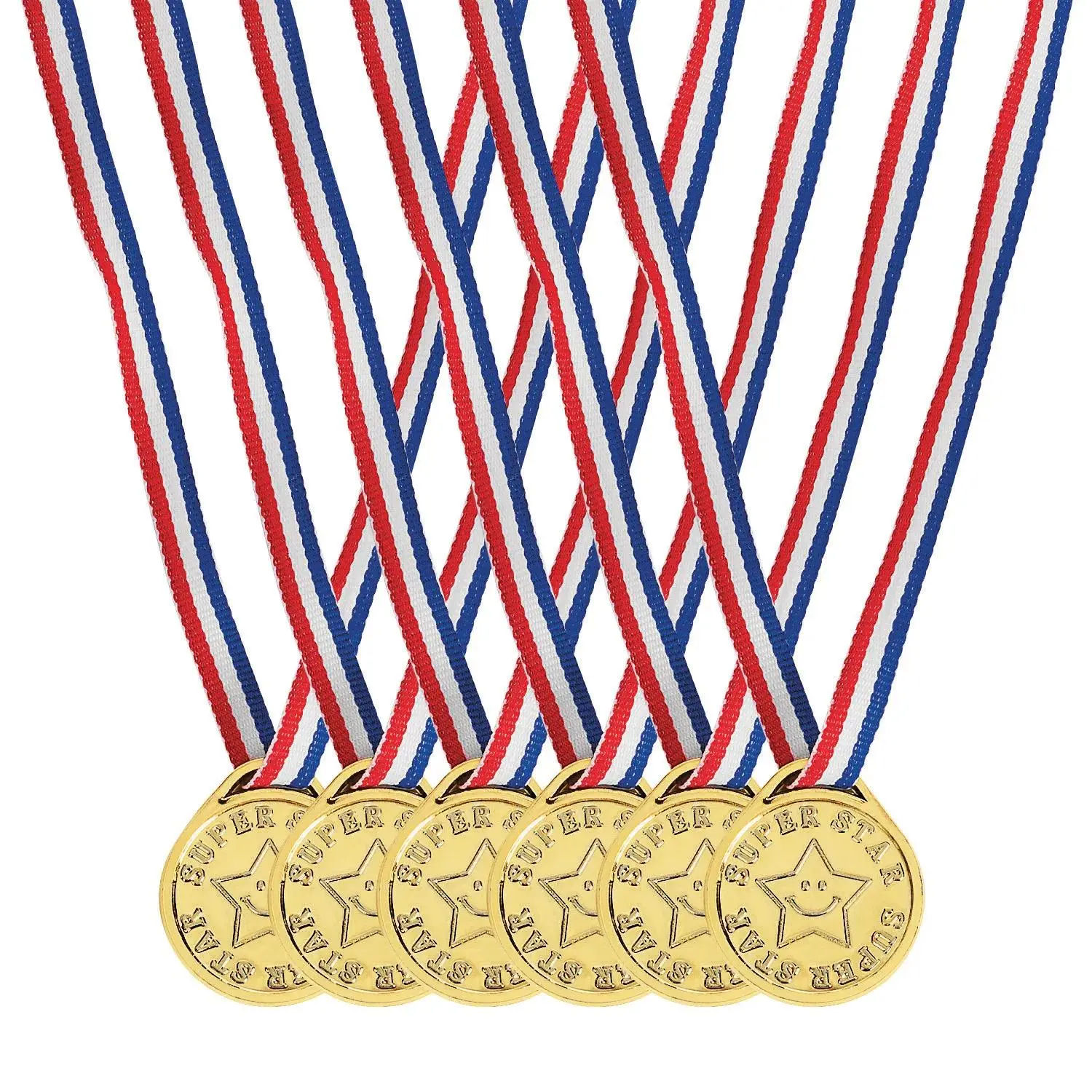 1 1/2" Bulk 72 pc. Classic Super Star Goldtone Plastic Medals, Classroom, Spelling Bees, Prize