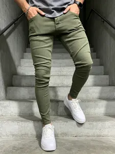 SRETOUU Men's Skinny Fit Stretch Jeans Streetwear Men Simple Solid Color Casual Denim Trousers Minimalist Classic 5-Pocket Menswear