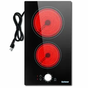 Karinear Portable Electric Stove Top with Knob Control, Outlet Plug, child safety lock. 2000W electric stove Portable Double Electric Burner. 9 level power, Black Household Appliances